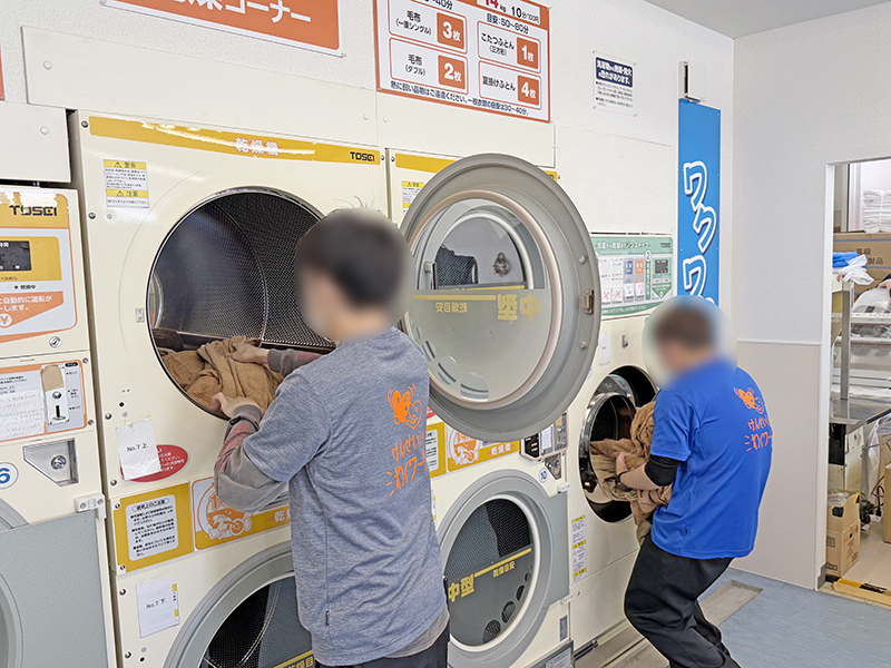 従業員が洗濯作業を行っている様子